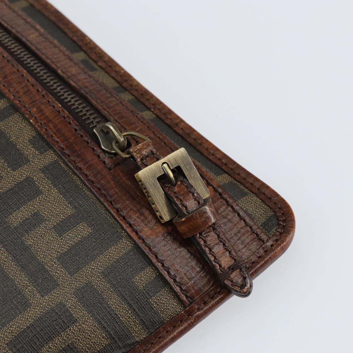 FENDI Zucca Canvas Shoulder Bag PVC Black Brown Auth am9623