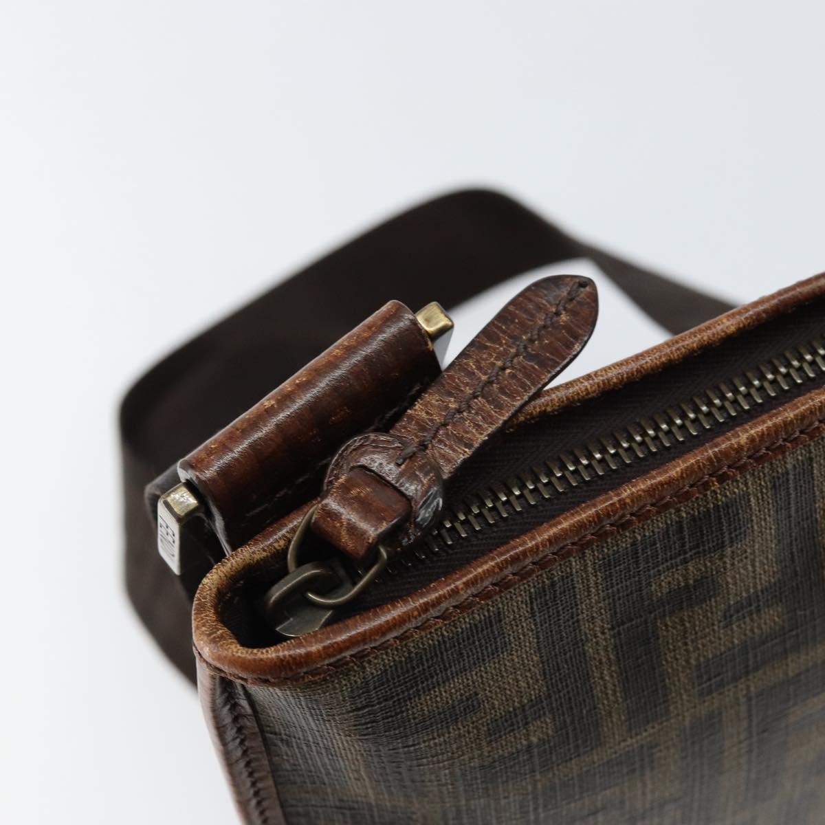 FENDI Zucca Canvas Shoulder Bag PVC Black Brown Auth am9623