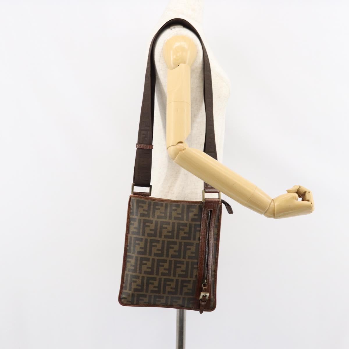 FENDI Zucca Canvas Shoulder Bag PVC Black Brown Auth am9623