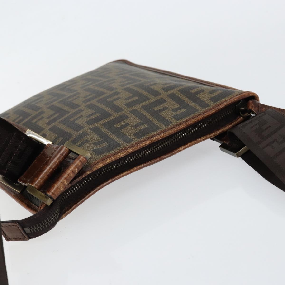 FENDI Zucca Canvas Shoulder Bag PVC Black Brown Auth am9623