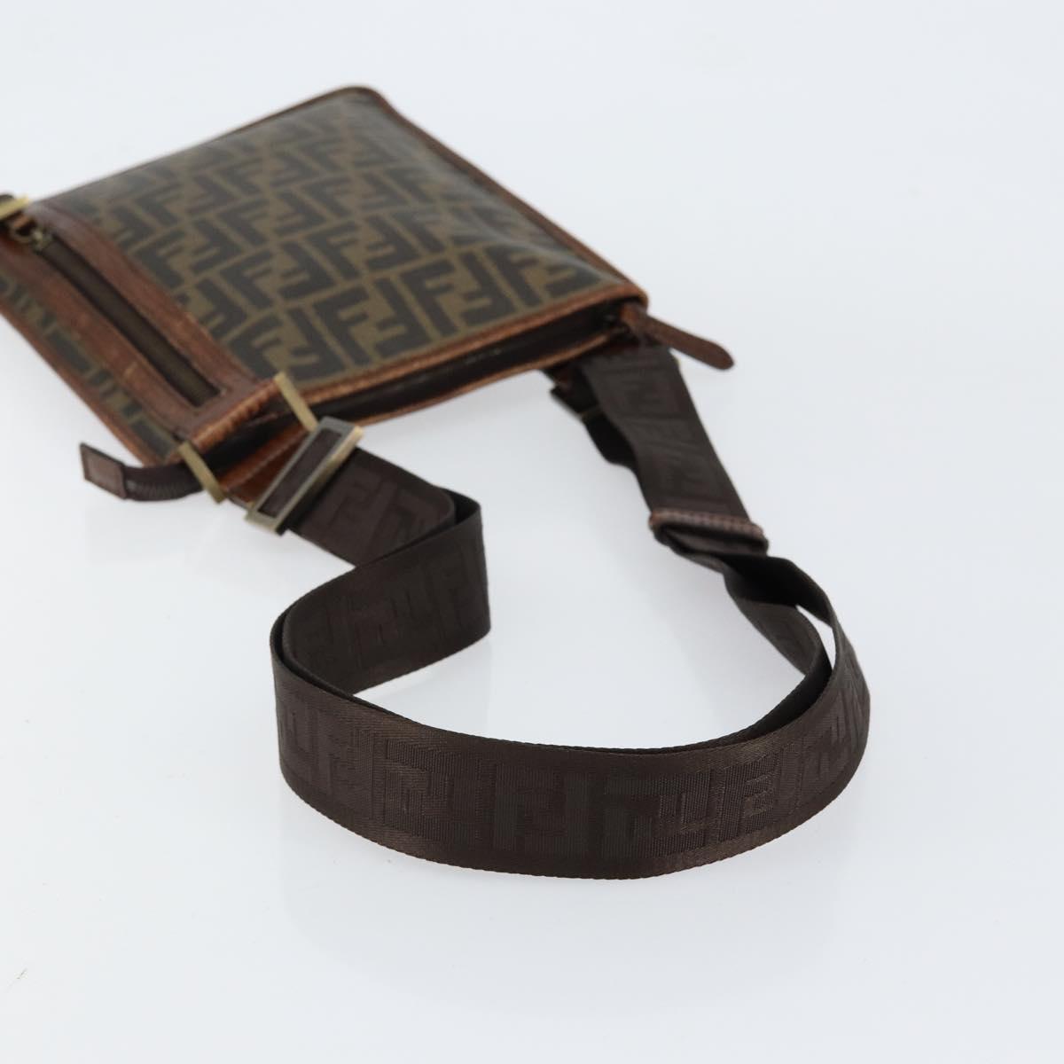 FENDI Zucca Canvas Shoulder Bag PVC Black Brown Auth am9623