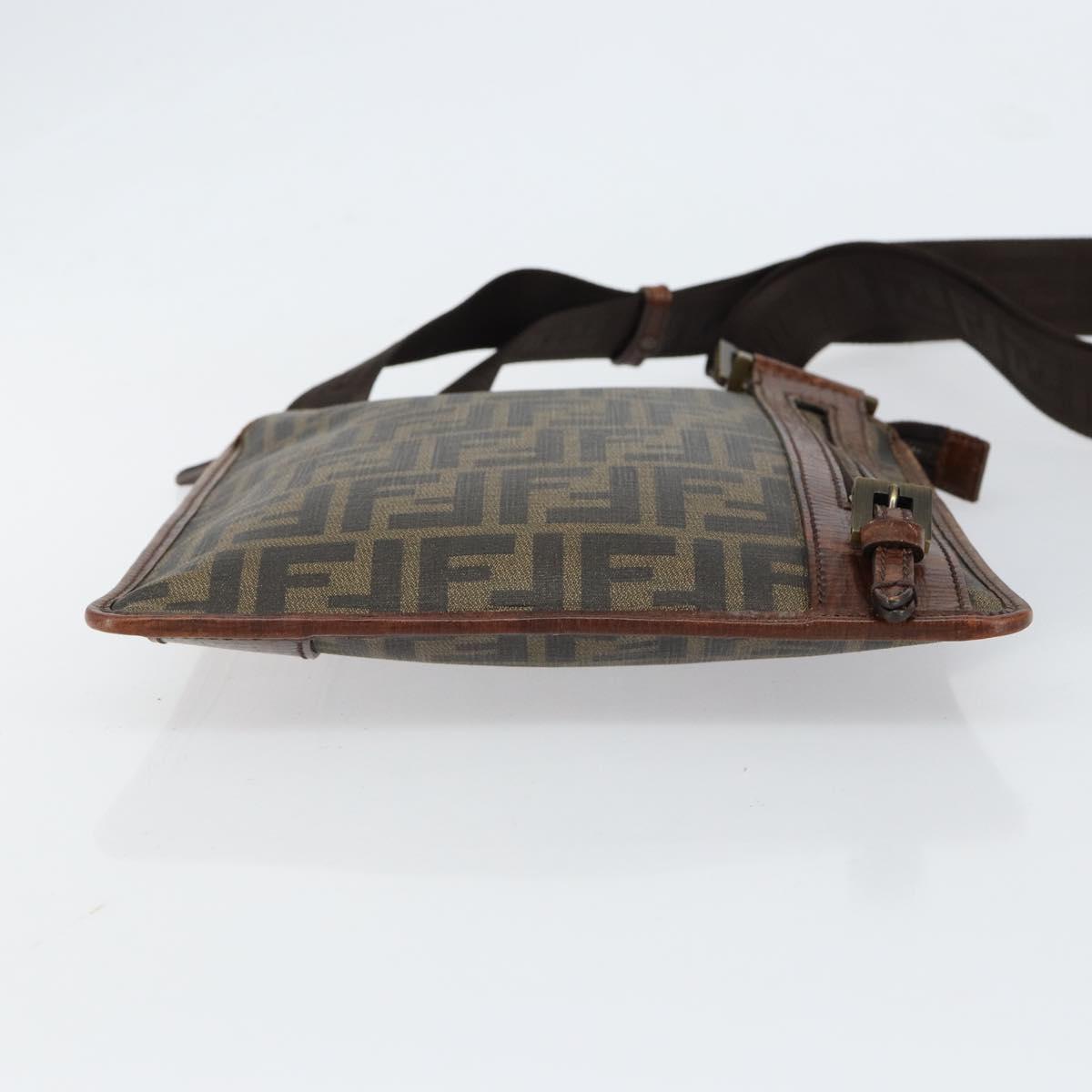 FENDI Zucca Canvas Shoulder Bag PVC Black Brown Auth am9623