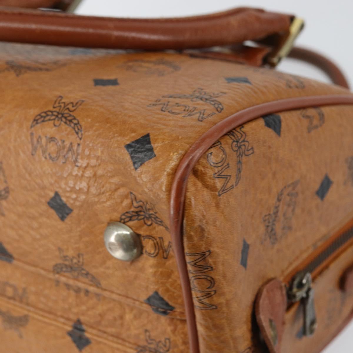 MCM Logogram Vicetos Hand Bag PVC Leather Brown Gold Auth am9628