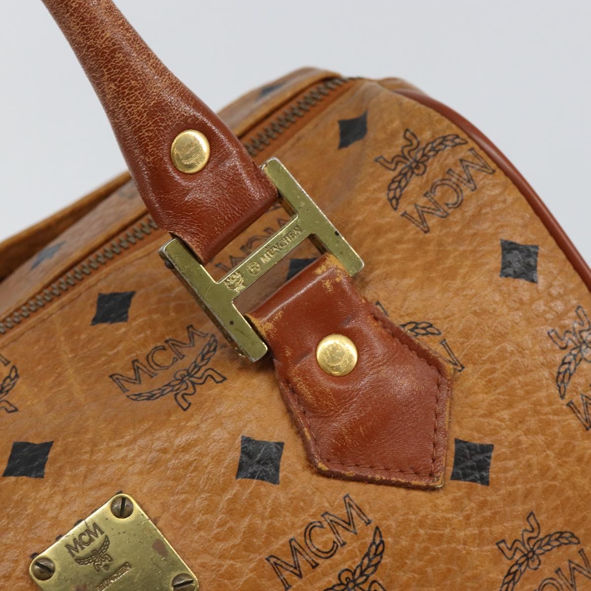MCM Logogram Vicetos Hand Bag PVC Leather Brown Gold Auth am9628