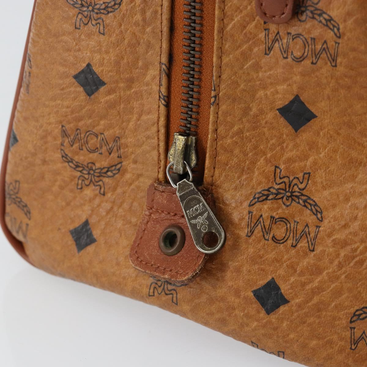 MCM Logogram Vicetos Hand Bag PVC Leather Brown Gold Auth am9628