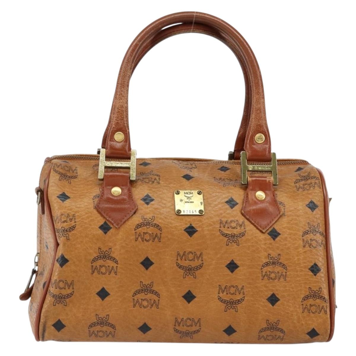 MCM Logogram Vicetos Hand Bag PVC Leather Brown Gold Auth am9628