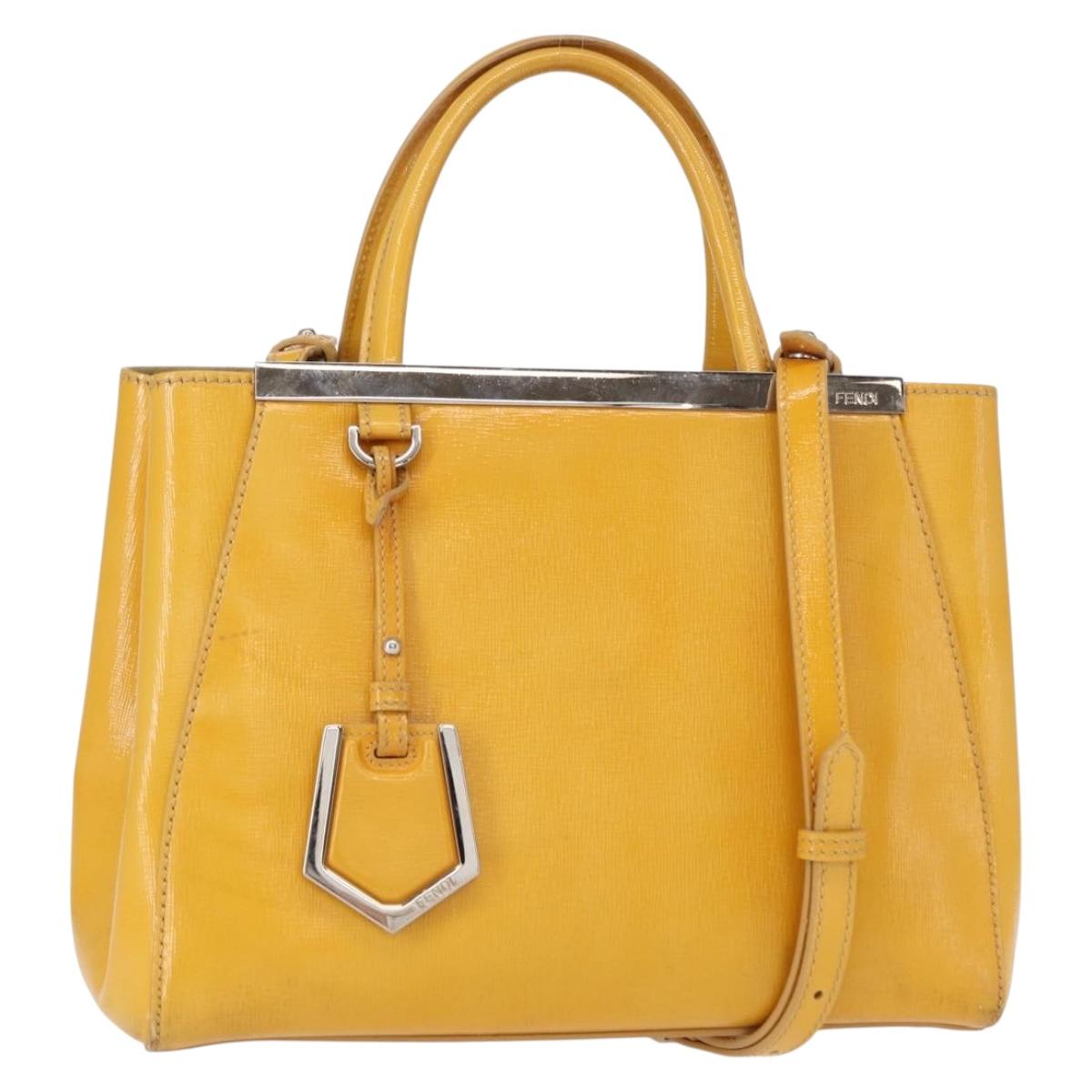 FENDI 2 JOURS Hand Bag Leather 2way Yellow Silver Auth am9630