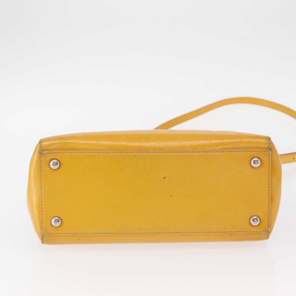 FENDI 2 JOURS Hand Bag Leather 2way Yellow Silver Auth am9630