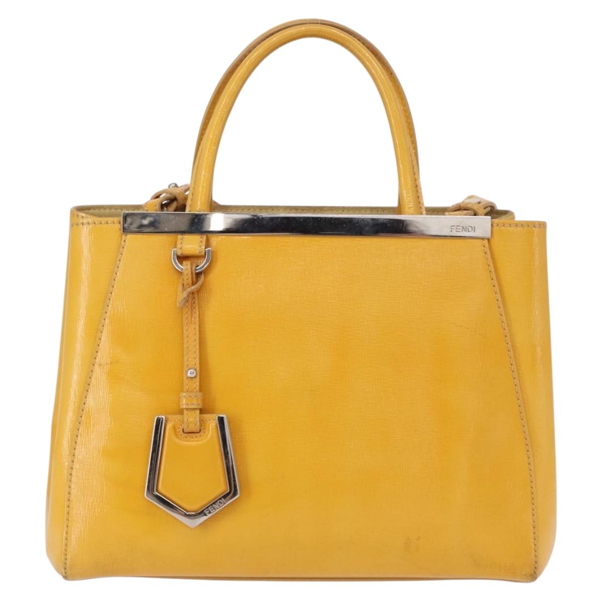 FENDI 2 JOURS Hand Bag Leather 2way Yellow Silver Auth am9630