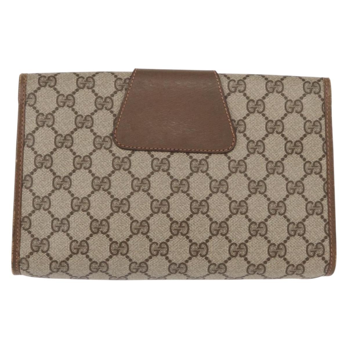 GUCCI GG Supreme Web Sherry Line Clutch Bag PVC Beige Gold 89 01 030 Auth am9631