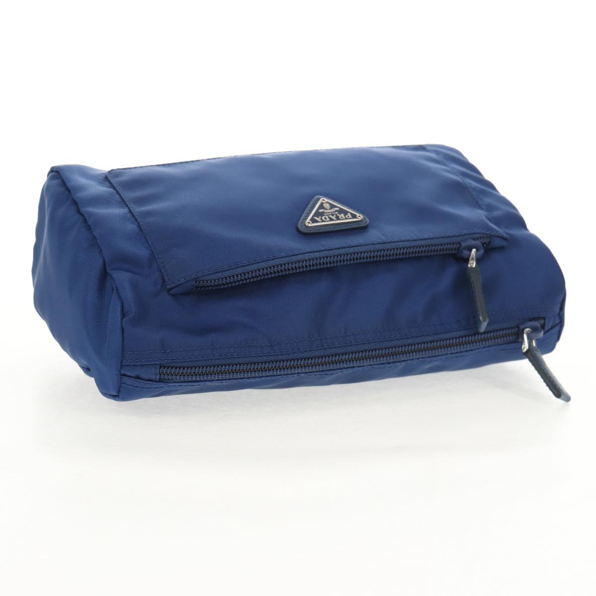 PRADA Pouch Nylon Blue Silver Auth am9642V