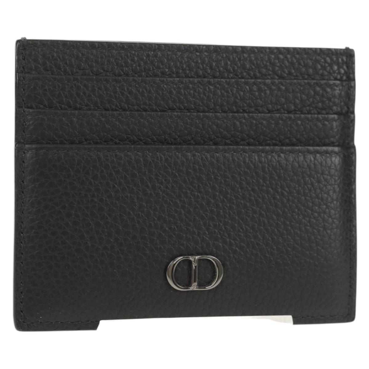 Christian Dior Card Case Leather Black Auth am9643V