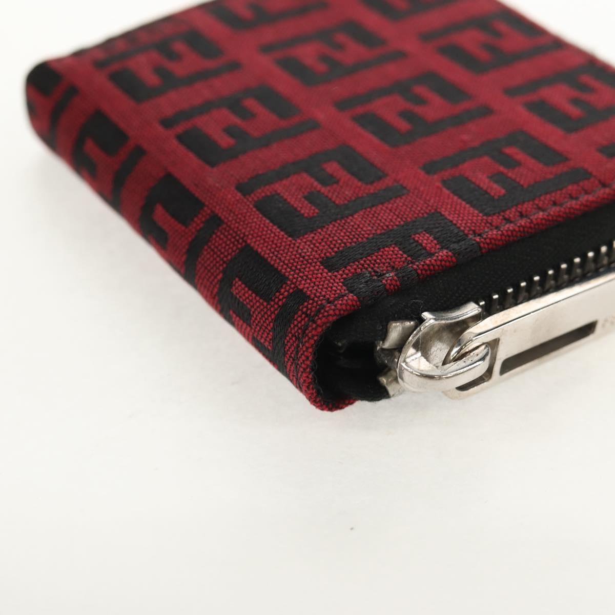 FENDI Zucchino Canvas Coin Purse Red Silver Auth am9652V