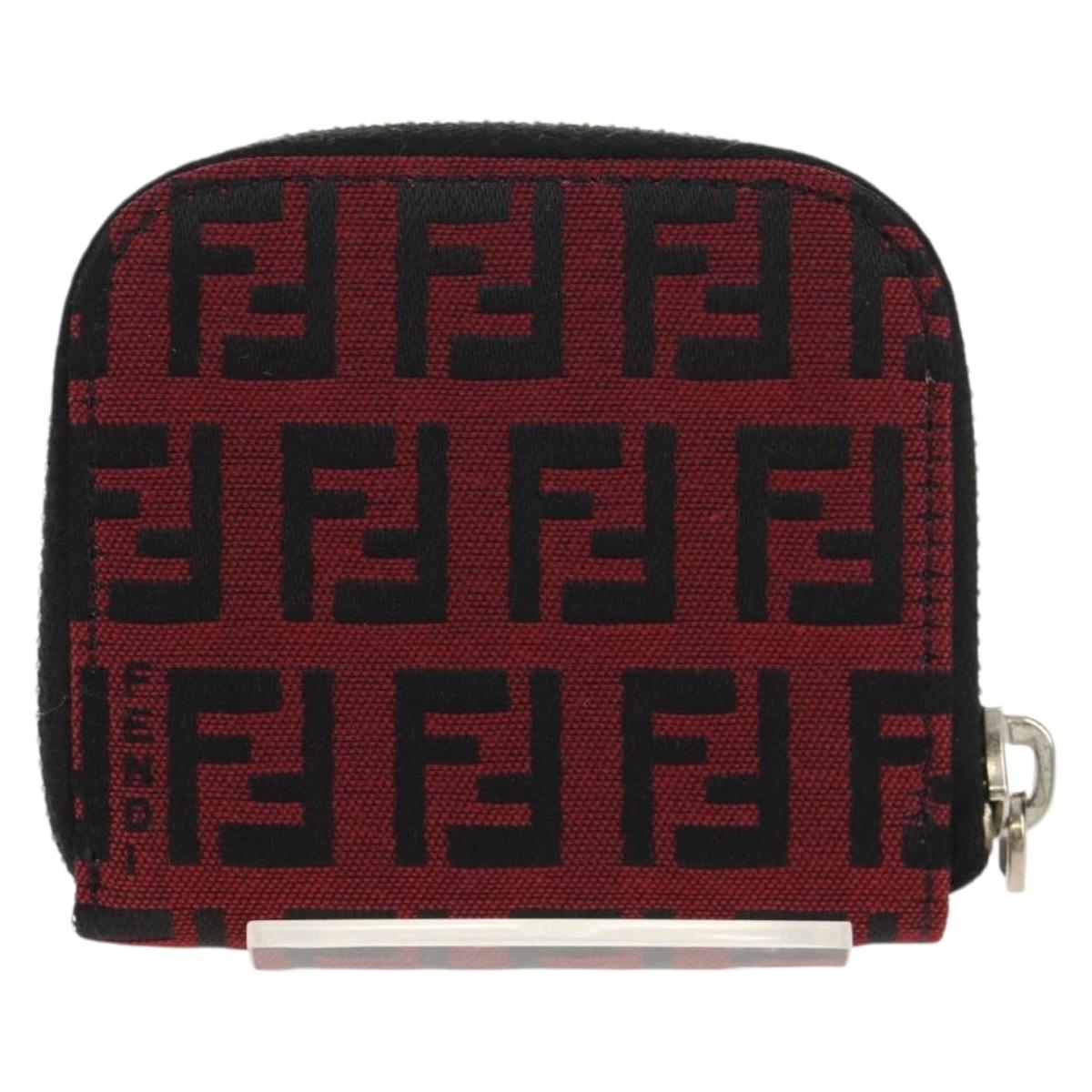 FENDI Zucchino Canvas Coin Purse Red Silver Auth am9652V