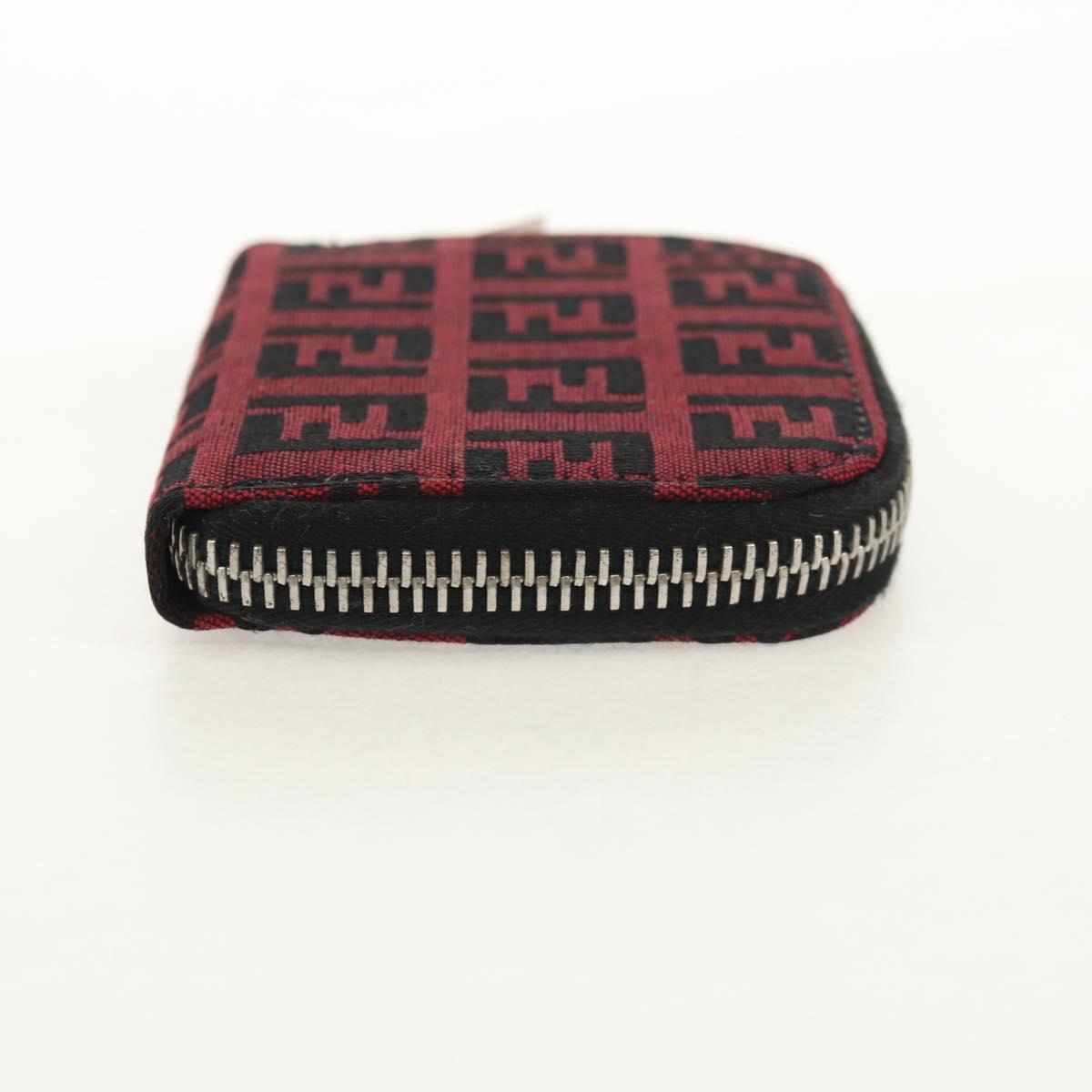 FENDI Zucchino Canvas Coin Purse Red Silver Auth am9652V