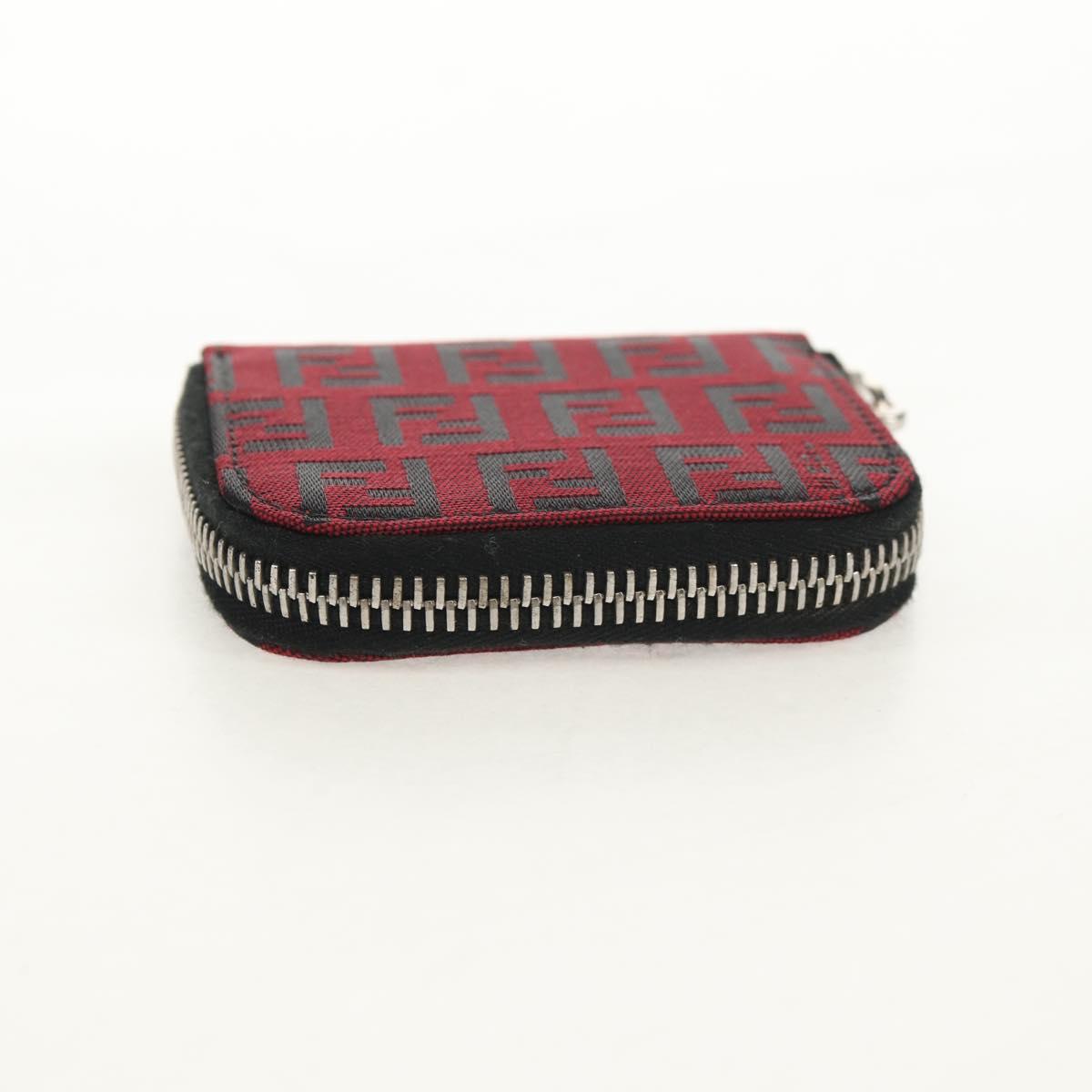 FENDI Zucchino Canvas Coin Purse Red Silver Auth am9652A