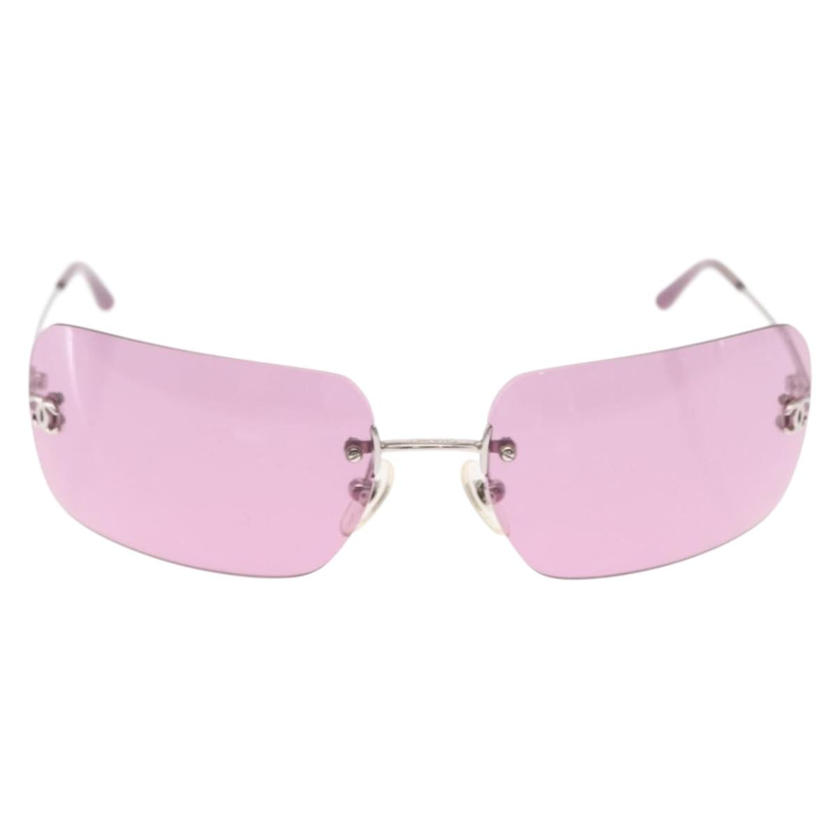 CHANEL COCO Mark Sunglasses metal Pink CC Auth am9657