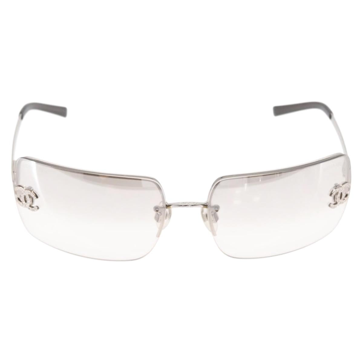 CHANEL COCO Mark Sunglasses metal Silver CC Auth am9658V