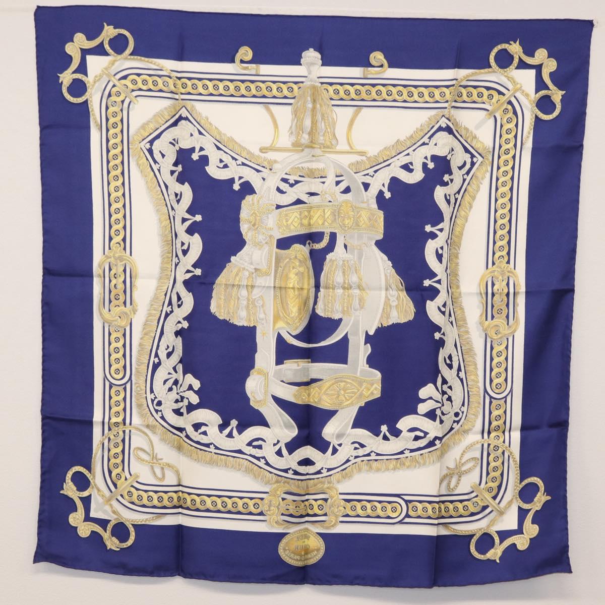 HERMES Carre 90 Scarf Silk ”BRIDE DE COUR” Blue Auth am9664