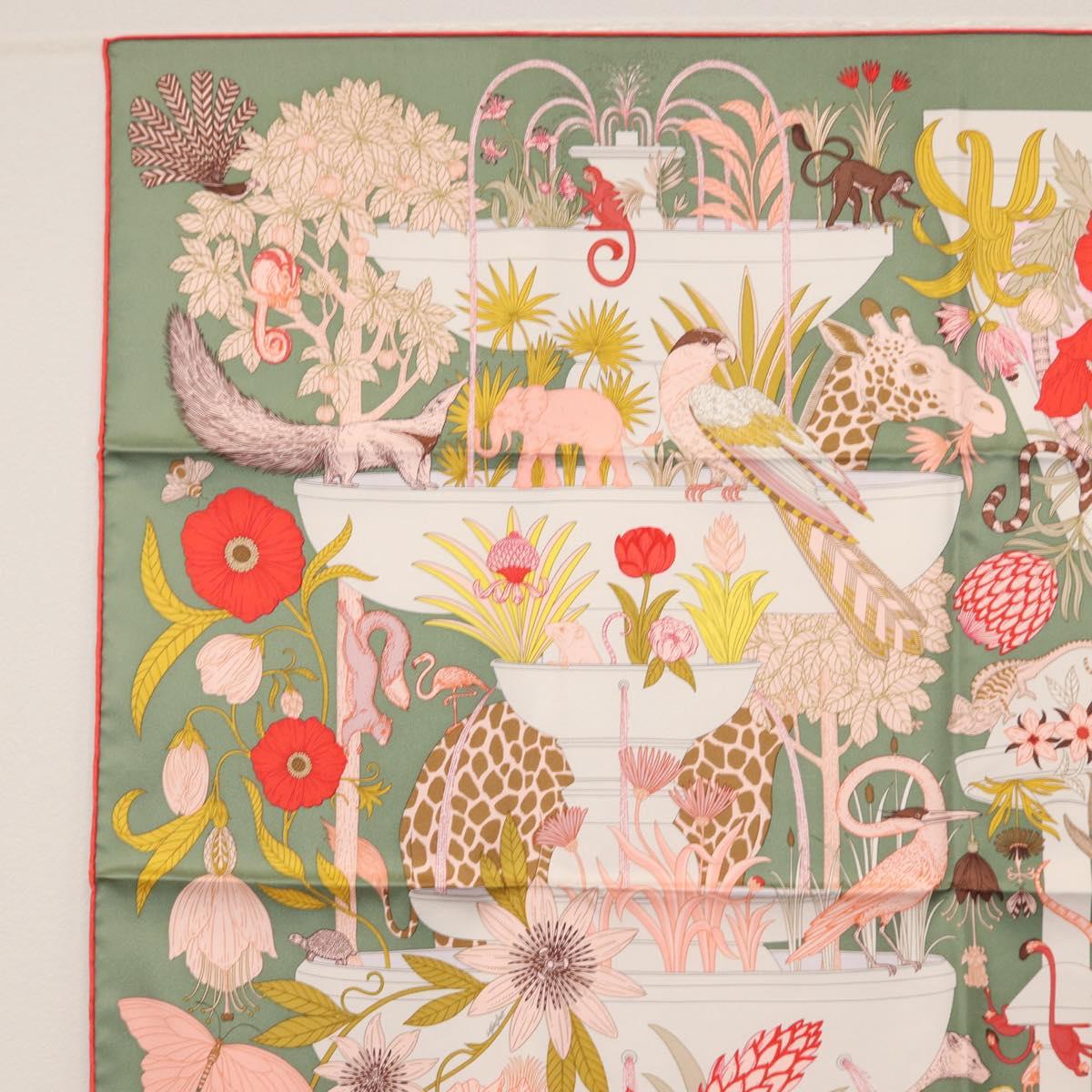 HERMES Carre 90 Scarf Silk ""PRECIOUS PARADISE"" Green Auth am9665M