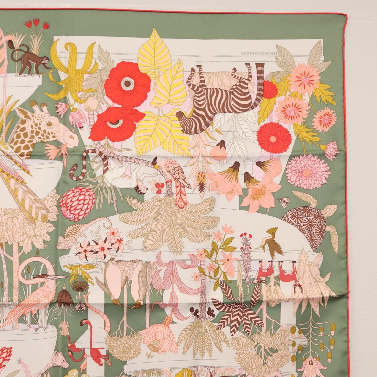 HERMES Carre 90 Scarf Silk ""PRECIOUS PARADISE"" Green Auth am9665M