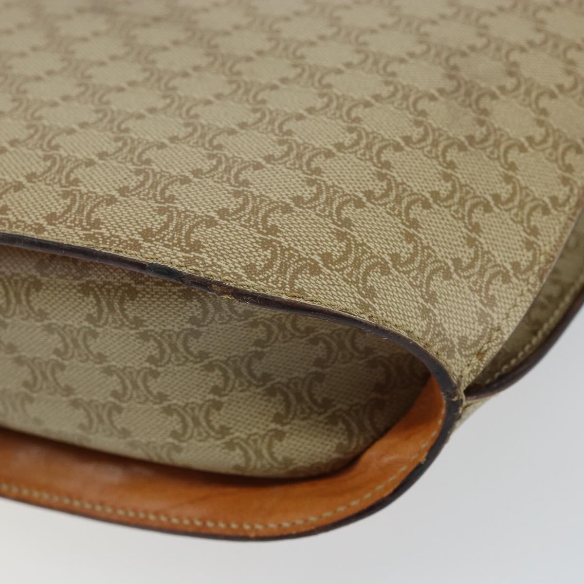 CELINE Macadam Canvas Shoulder Bag PVC Leather Beige Gold Auth am9666