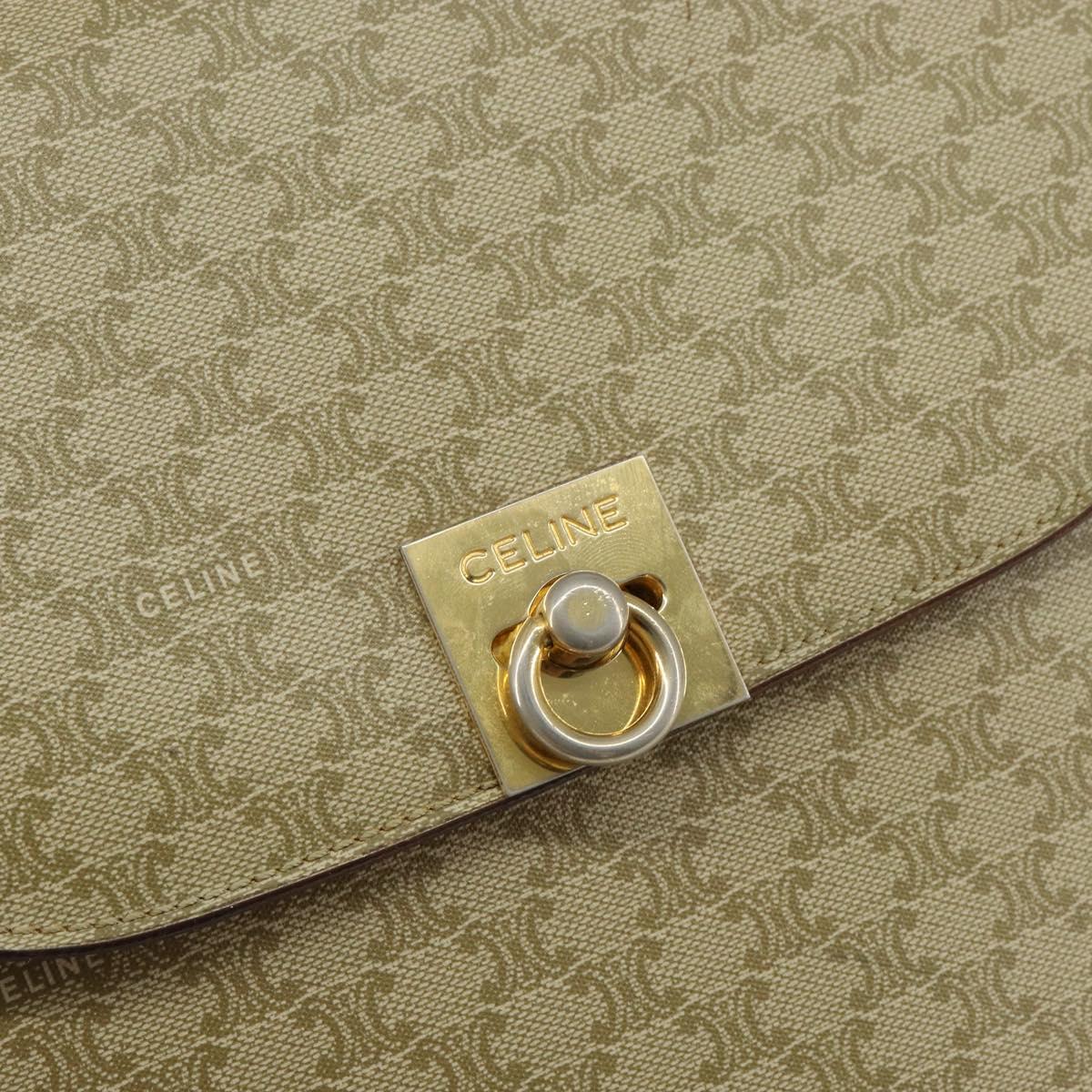 CELINE Macadam Canvas Shoulder Bag PVC Leather Beige Gold Auth am9666