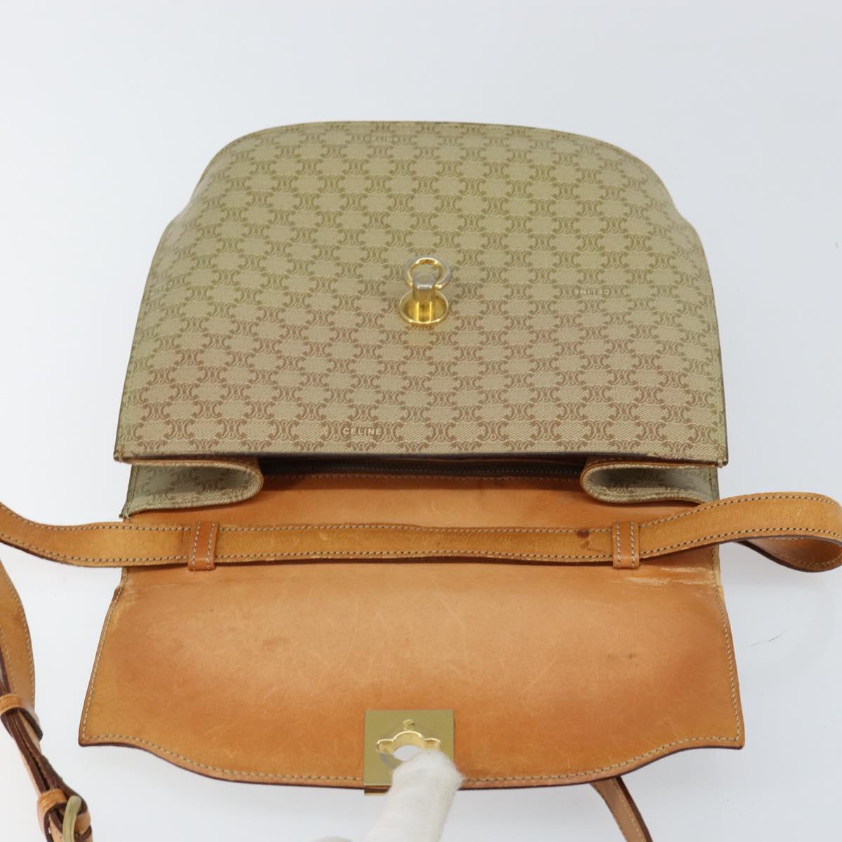 CELINE Macadam Canvas Shoulder Bag PVC Leather Beige Gold Auth am9666