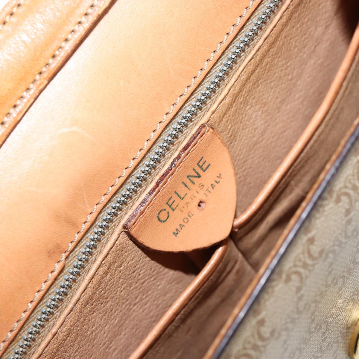 CELINE Macadam Canvas Shoulder Bag PVC Leather Beige Gold Auth am9666