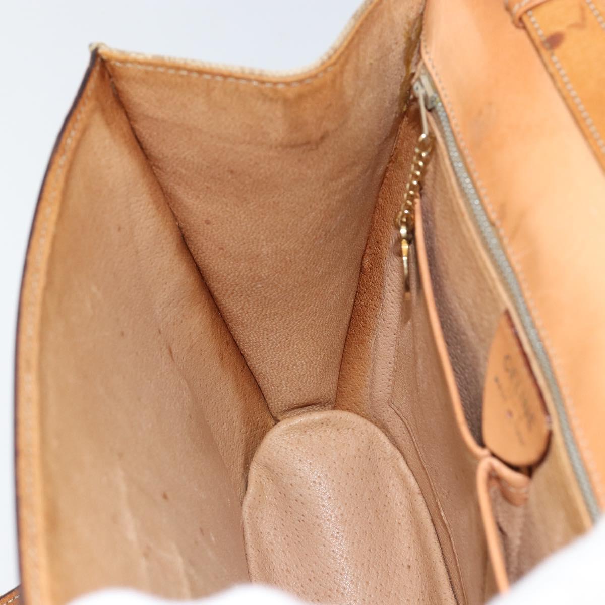 CELINE Macadam Canvas Shoulder Bag PVC Leather Beige Gold Auth am9666