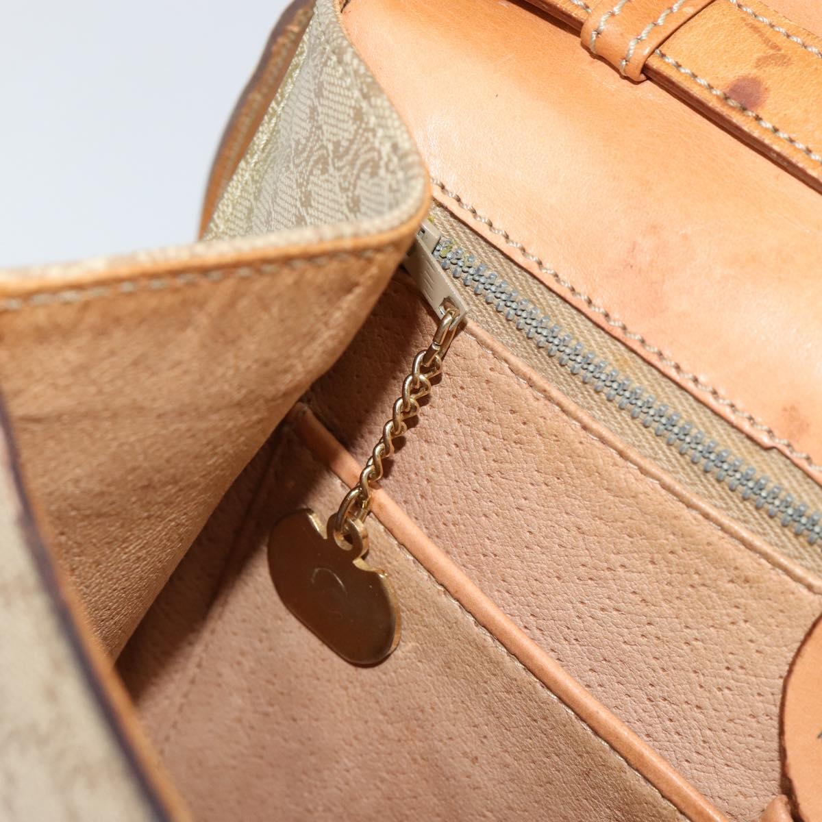 CELINE Macadam Canvas Shoulder Bag PVC Leather Beige Gold Auth am9666