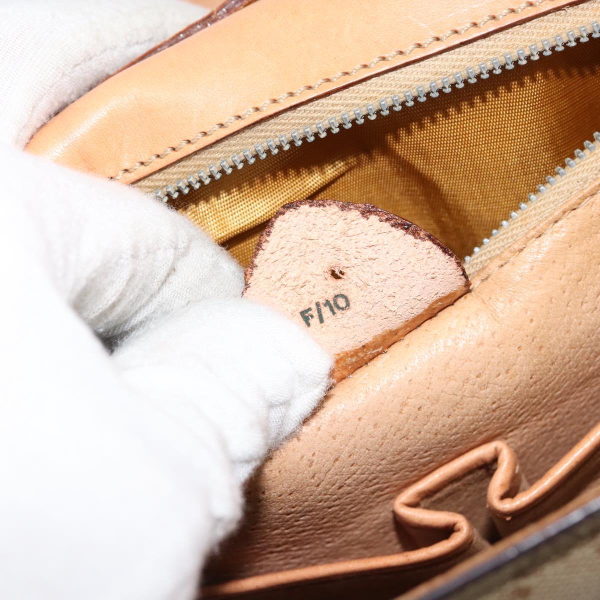 CELINE Macadam Canvas Shoulder Bag PVC Leather Beige Gold Auth am9666