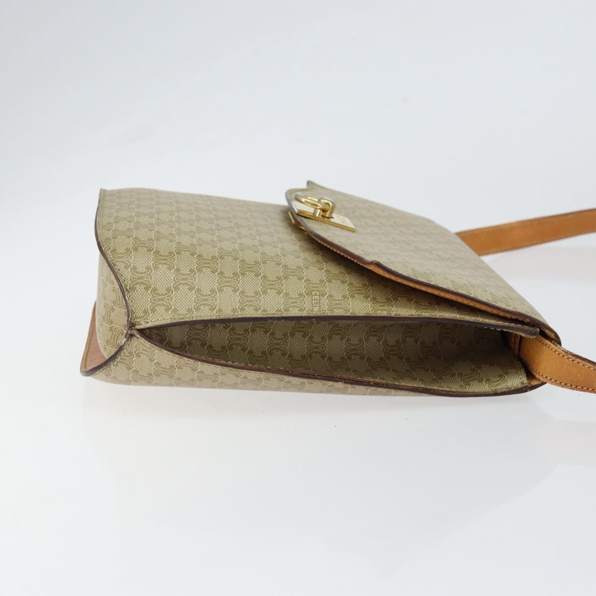 CELINE Macadam Canvas Shoulder Bag PVC Leather Beige Gold Auth am9666