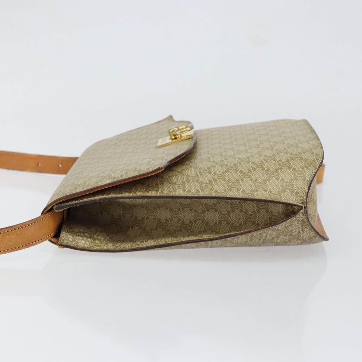 CELINE Macadam Canvas Shoulder Bag PVC Leather Beige Gold Auth am9666