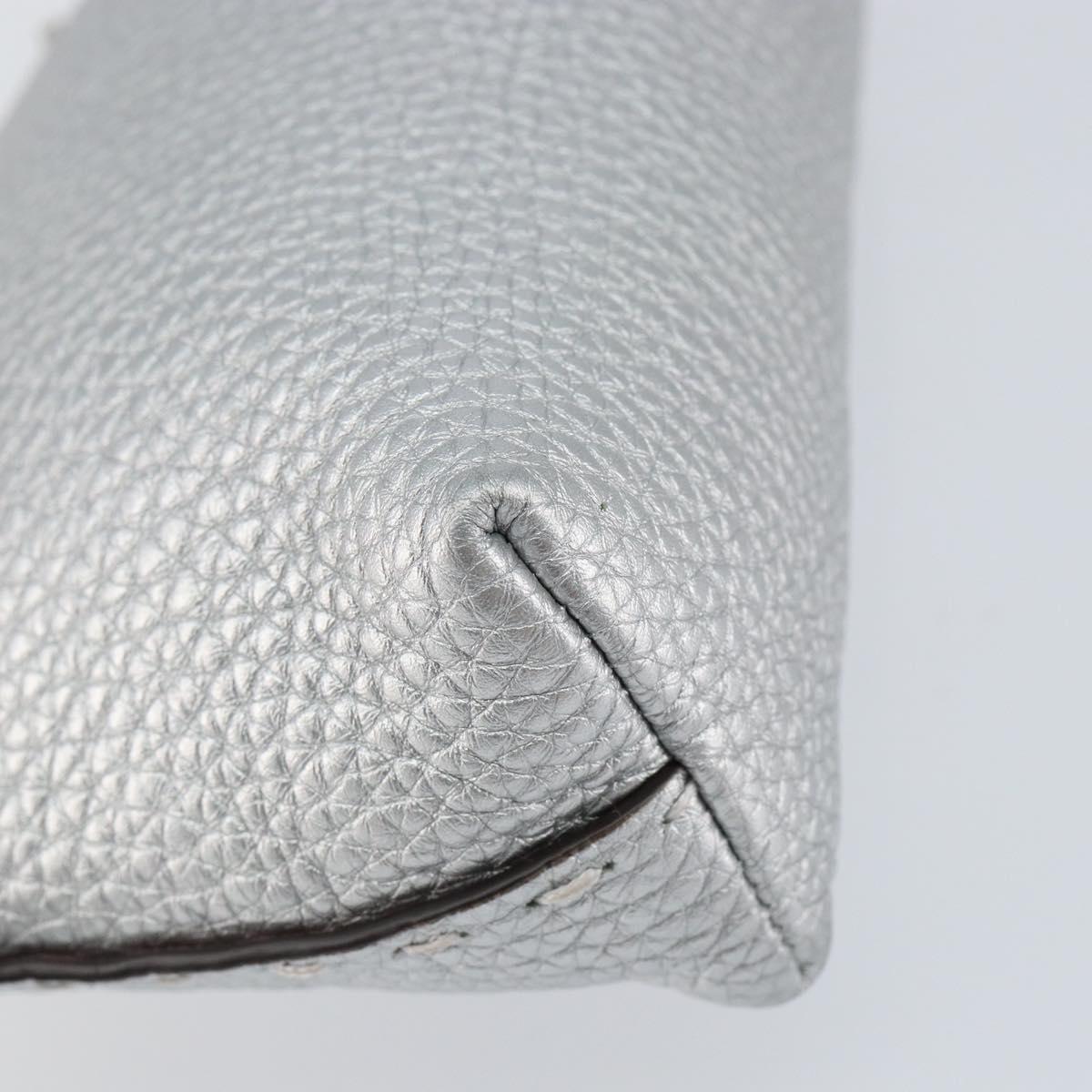 FENDI Pouch Celeria Hand Bag Leather Silver Leopard Auth am9668