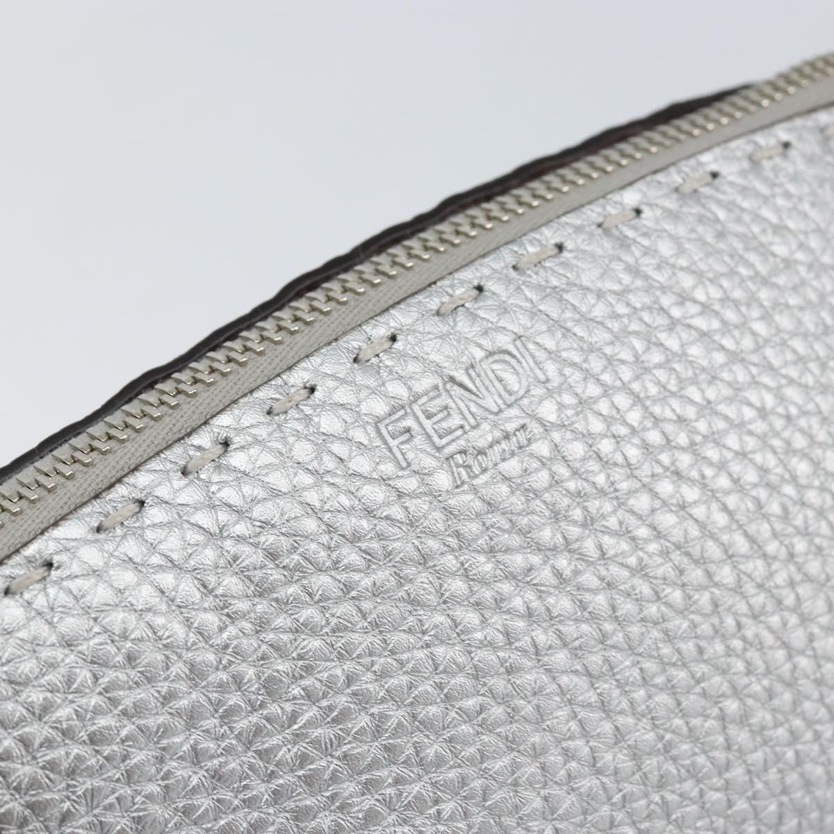 FENDI Pouch Celeria Hand Bag Leather Silver Leopard Auth am9668