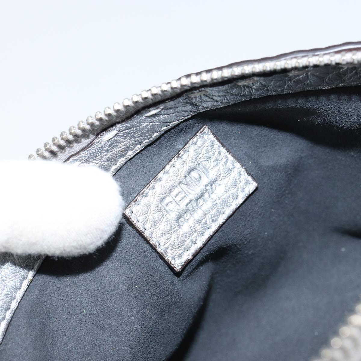 FENDI Pouch Celeria Hand Bag Leather Silver Leopard Auth am9668