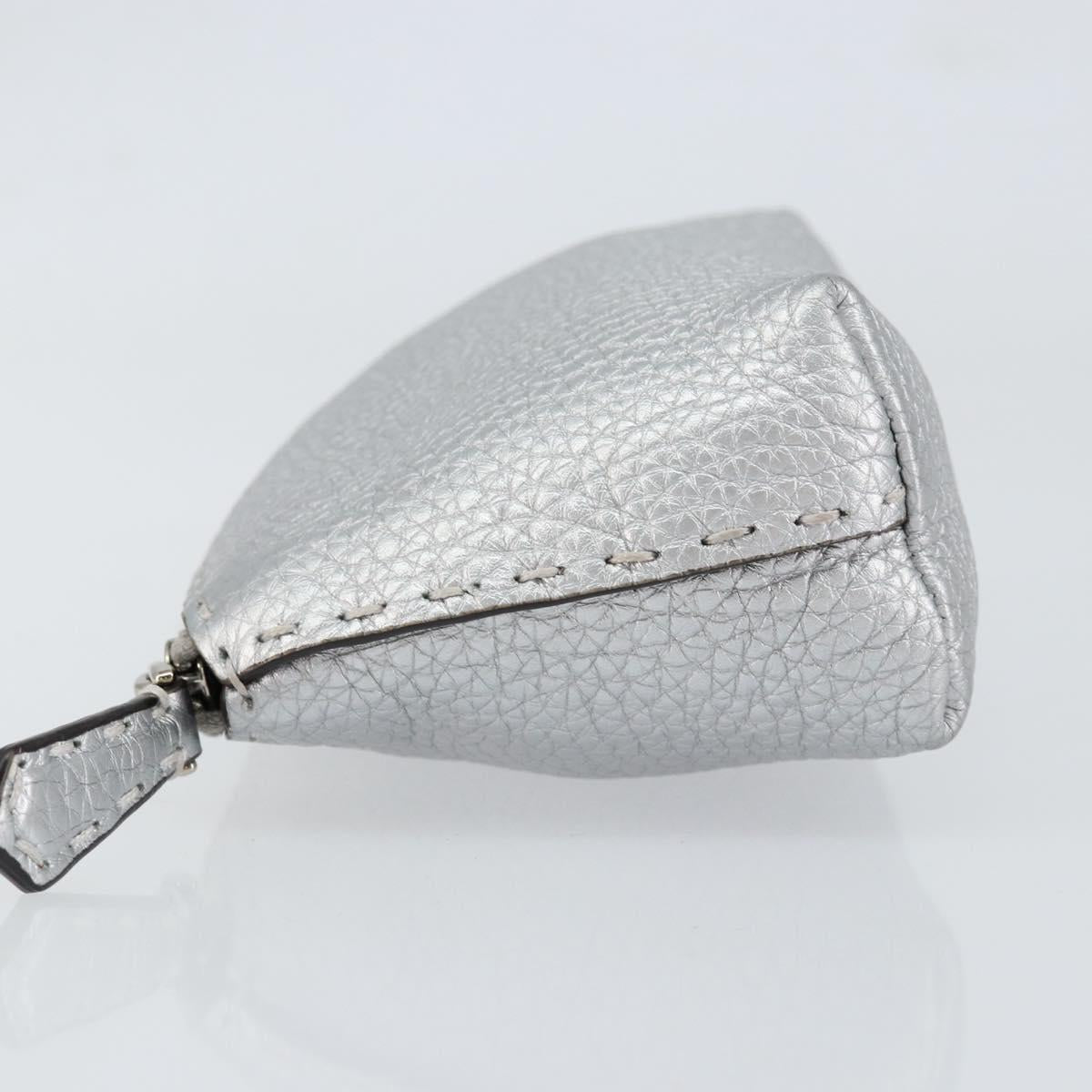 FENDI Pouch Celeria Hand Bag Leather Silver Leopard Auth am9668