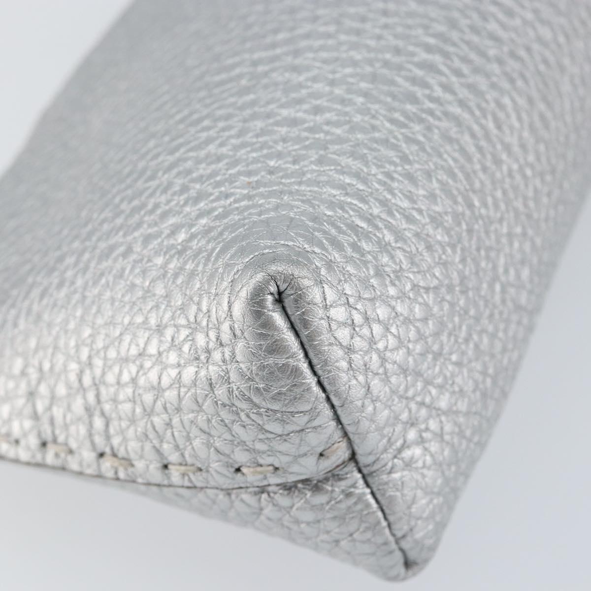 FENDI Pouch Celeria Hand Bag Leather Silver Leopard Auth am9668