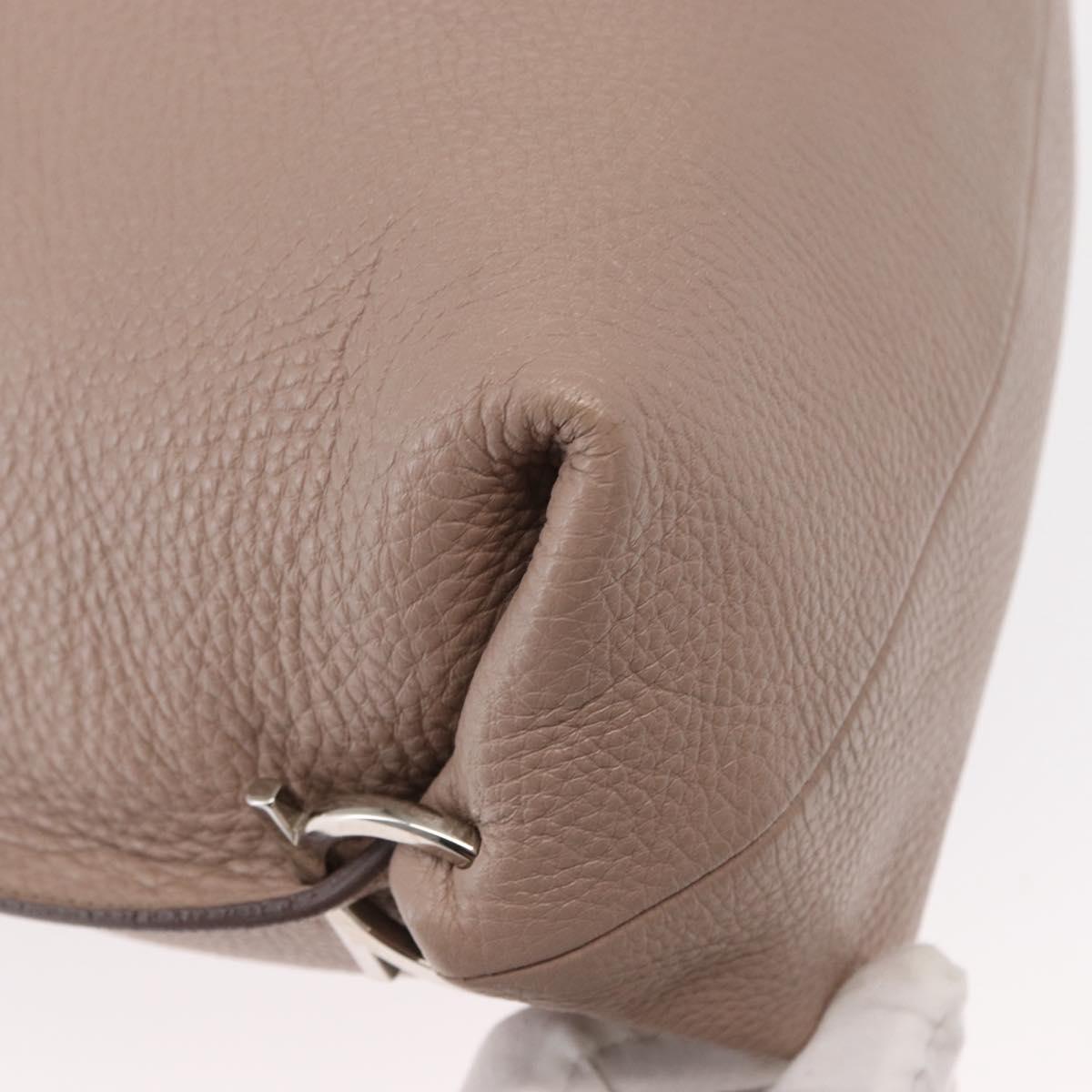 Salvatore Ferragamo Gancini Shoulder Bag Leather Beige Silver Auth am9671