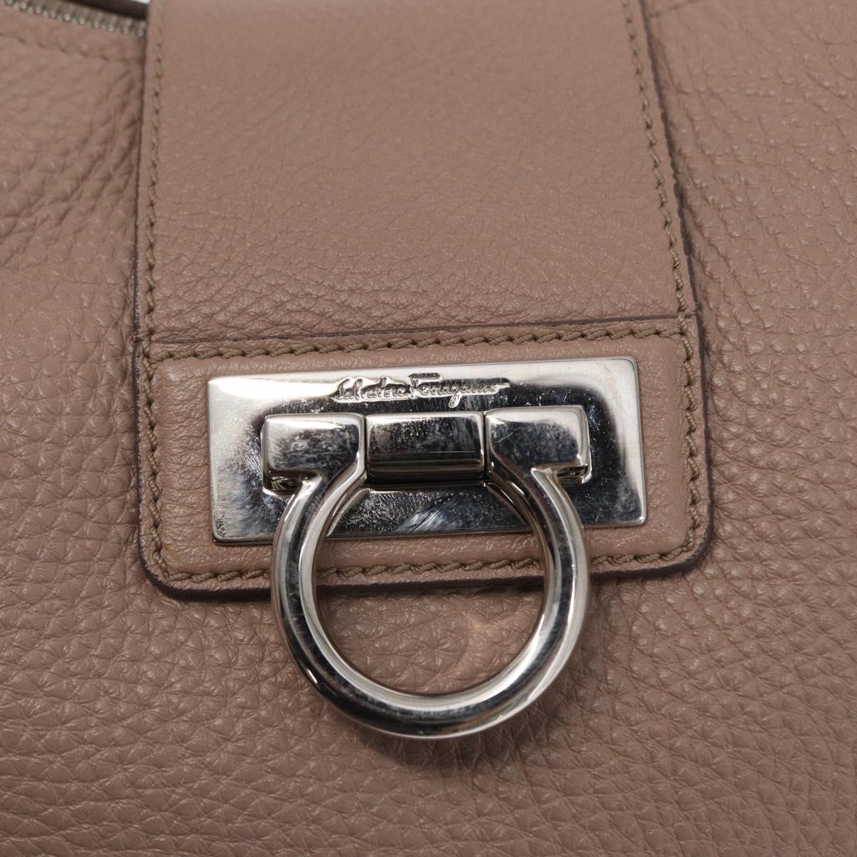 Salvatore Ferragamo Gancini Shoulder Bag Leather Beige Silver Auth am9671