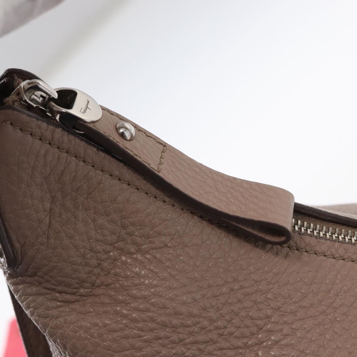 Salvatore Ferragamo Gancini Shoulder Bag Leather Beige Silver Auth am9671