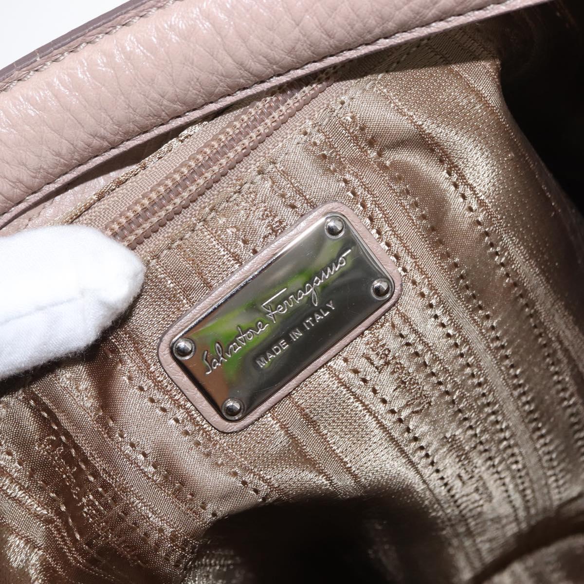 Salvatore Ferragamo Gancini Shoulder Bag Leather Beige Silver Auth am9671