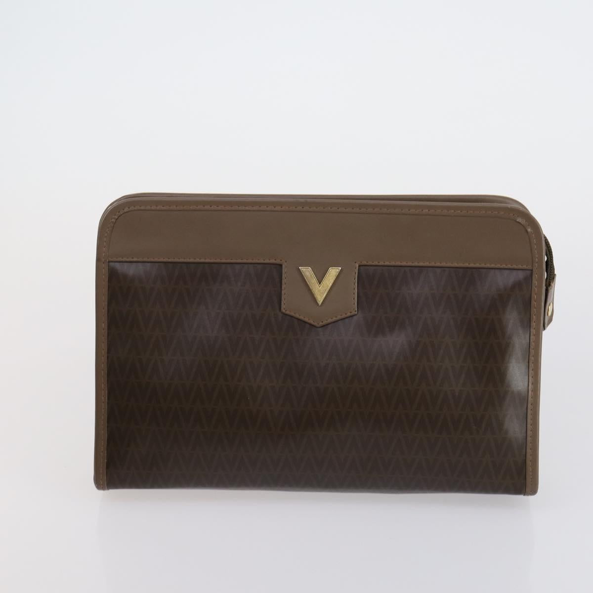 VALENTINO Clutch Bag PVC 3 Set Brown Beige Auth am9678
