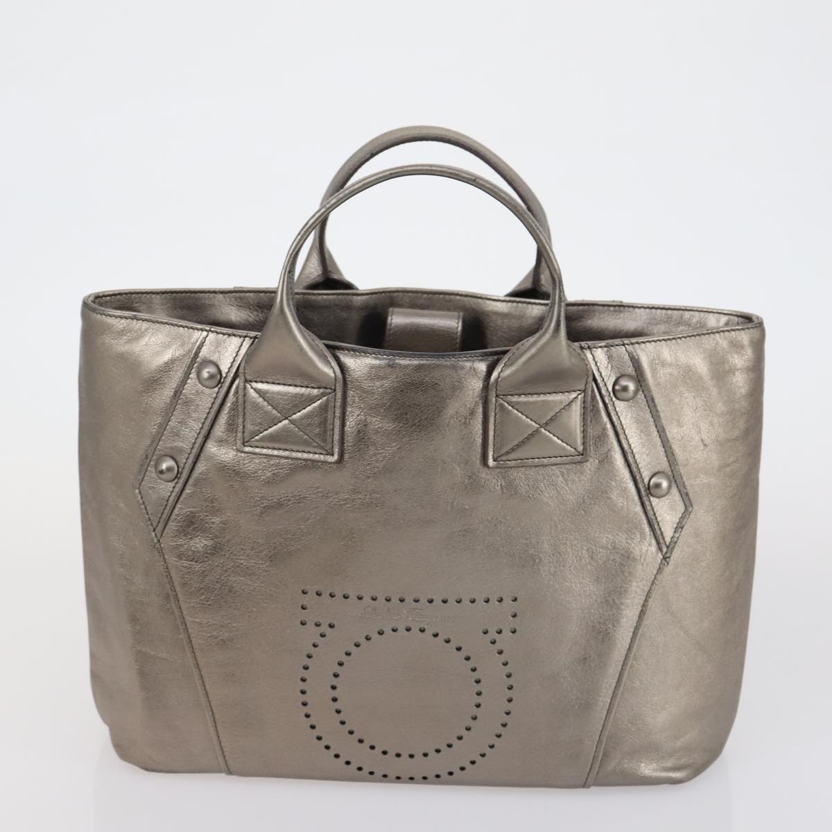 Salvatore Ferragamo Shoulder Bag Leather 3 Set Bordeaux Silver beige Auth am9685