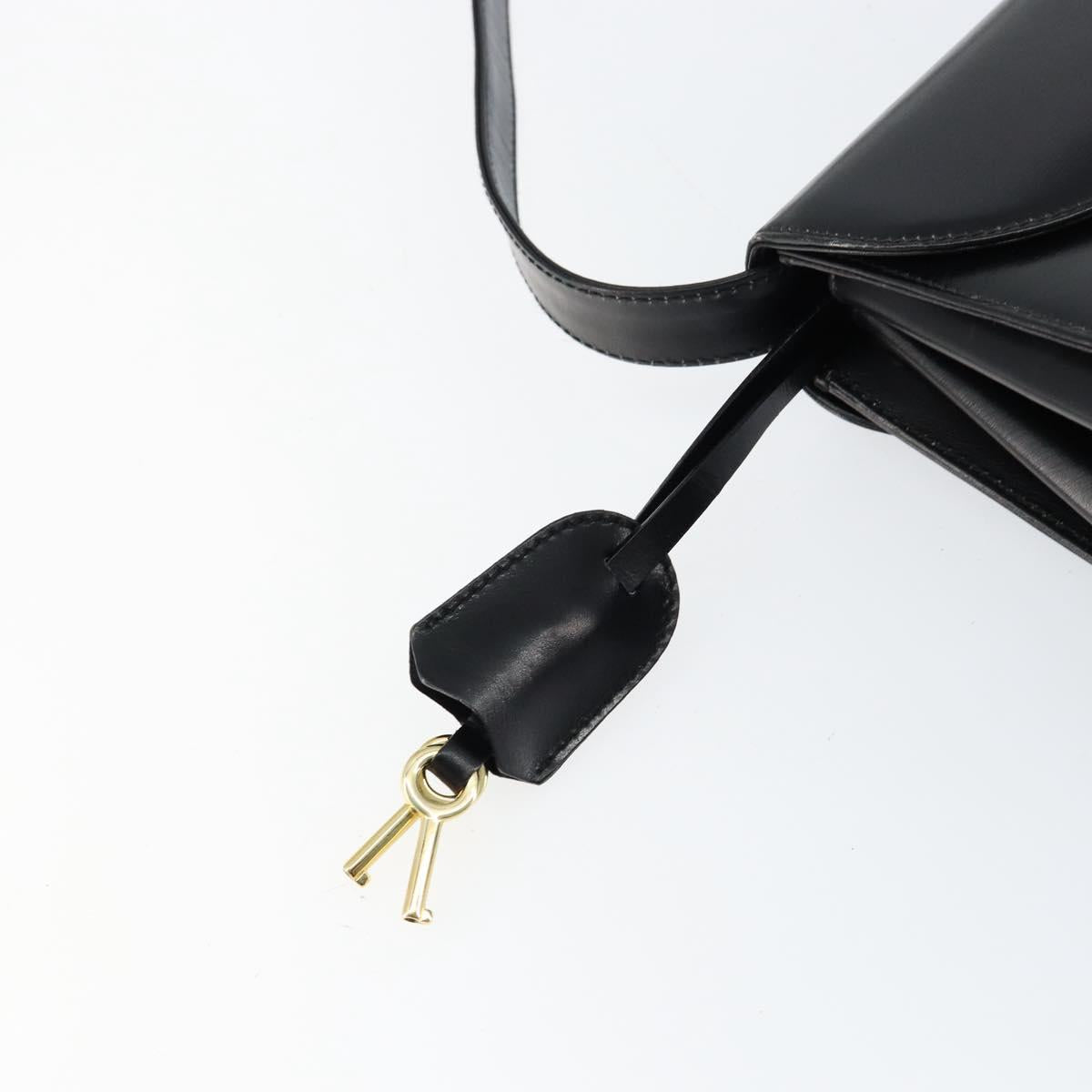 GUCCI Shoulder Bag Leather Black Gold Auth am9688