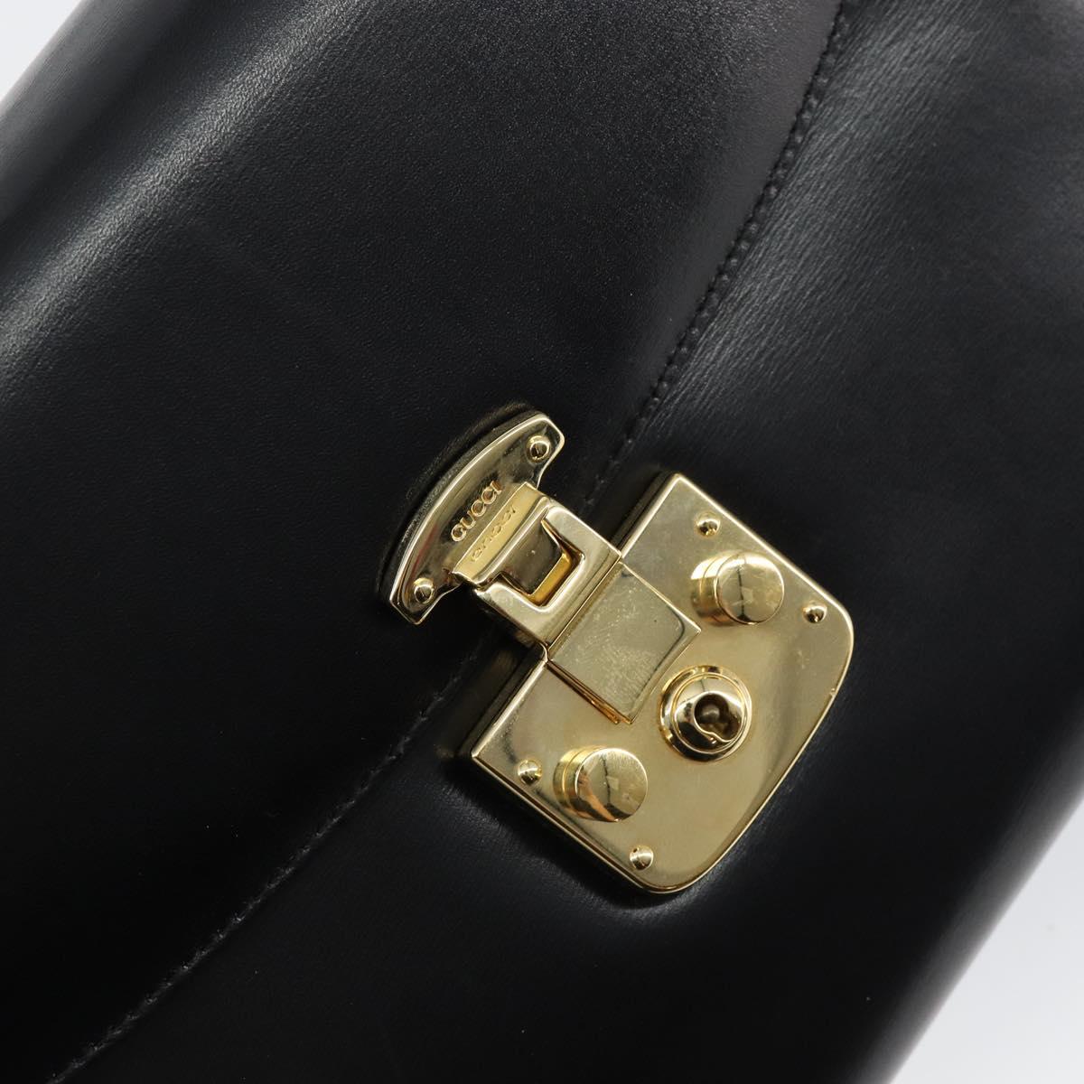 GUCCI Shoulder Bag Leather Black Gold Auth am9688