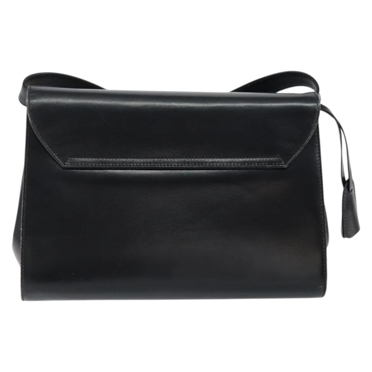 GUCCI Shoulder Bag Leather Black Gold Auth am9688