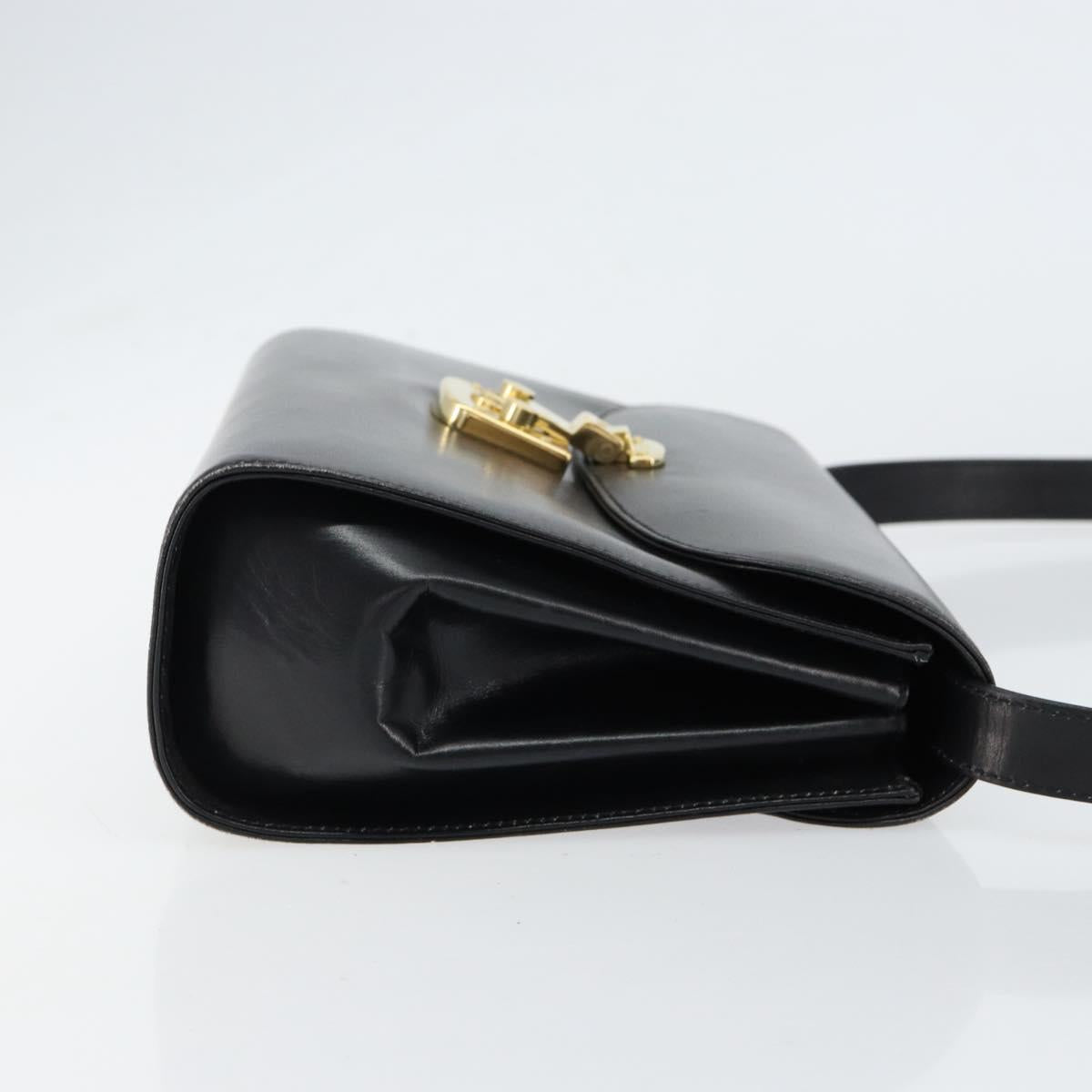 GUCCI Shoulder Bag Leather Black Gold Auth am9688