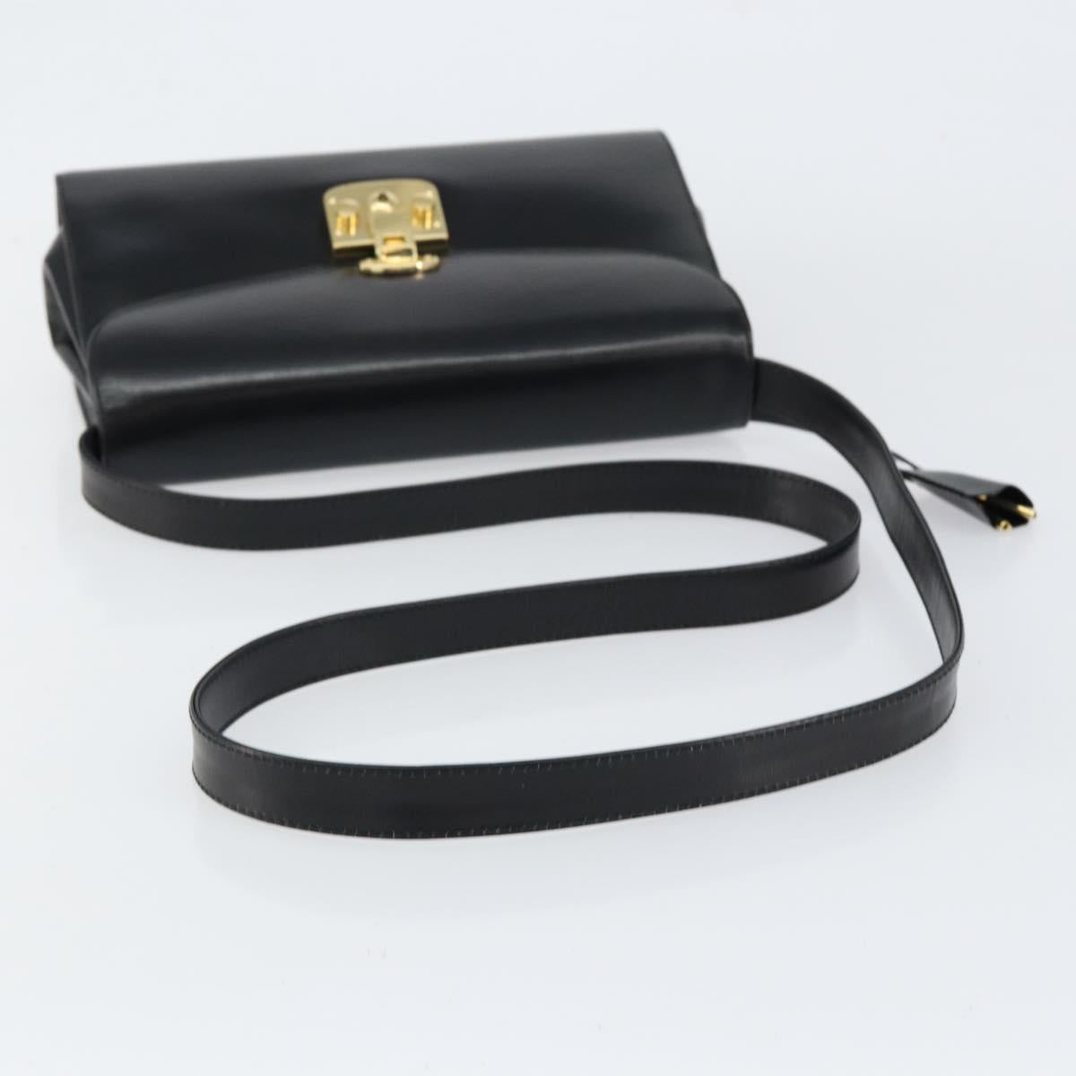 GUCCI Shoulder Bag Leather Black Gold Auth am9688